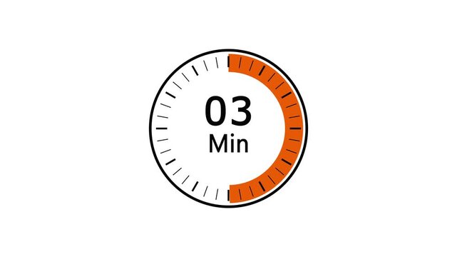 3 Minute Circular Countdown Timer Animation on White Background, Stop watch icon concept 4k animation
