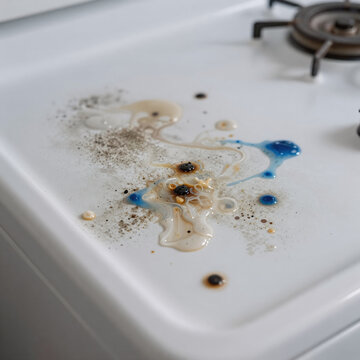 Hard Surface Texture Unhealthy. Texture Of Grime And Grease On A White Stove
