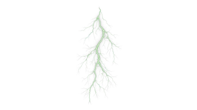 Photorealistic toxic green forked lightning bolt isolated on transparent background