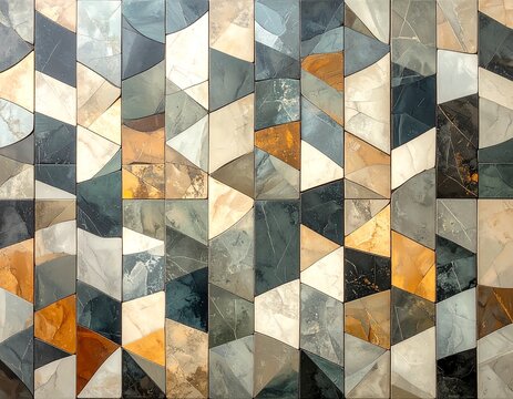 素材　背景　Geometric Stone Mosaic Texture with Irregular Triangles and Earthy Blue, Gray and Amber Tones