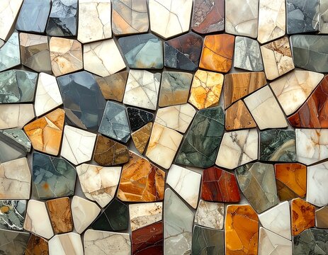 素材　背景　Rustic Geometric Mosaic Pattern with Irregular Stone Pieces in Warm Earthy Colors