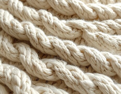 布　Cream Braided Rope Texture with Thick Twisted Natural Fibers and Cozy Neutral Tones