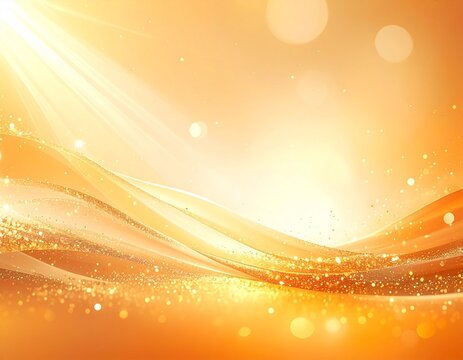 素材　光　Golden Orange Abstract Wave Background with Radiant Sunlight and Sparkling Particles