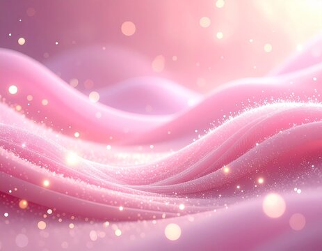 ウェーブ　背景　Pink and Lavender Abstract Wave Background with Sparkling Particles and Soft Glowing Light
