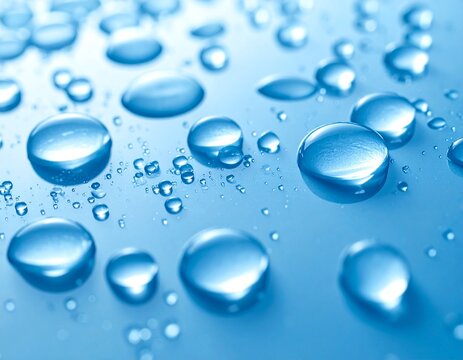 水滴　Blue Water Droplets on a Vibrant Blue Surface with Soft Reflections