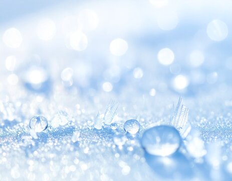 水滴　Blue Water Droplets on a Vibrant Blue Surface with Soft Reflections