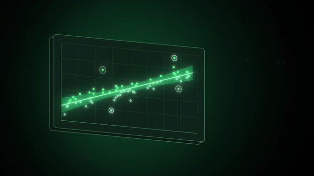 Tilted scatter plot with green data points trending up seamless loop