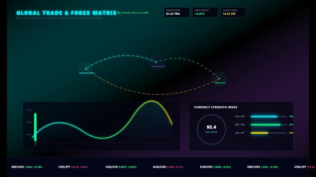 Digital Financial Dashboard Displaying Real Time Forex Market Trends and Global Trade Data Analysis