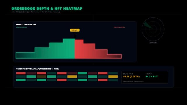 Financial Market Orderbook Depth Chart and High Frequency Trading Heatmap Dashboard Interface