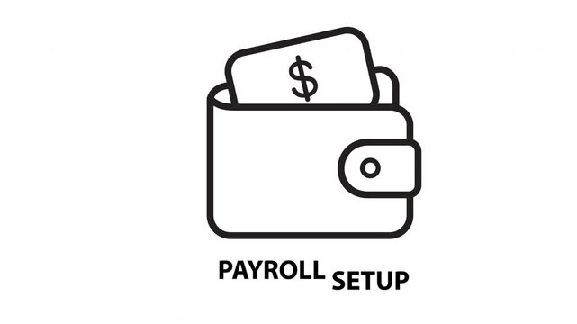 Payroll Setup Icon with Wallet and Dollar Symbol for Salary Payment, Wage Management and Employee Compensation Vector Line Illustration.
