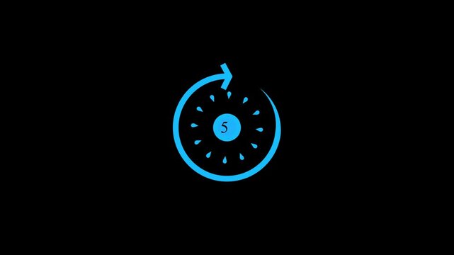 Countdown timer icon with number fifteen inside circular arrow, white minimalist refresh symbol on black background representing time, waiting, loading