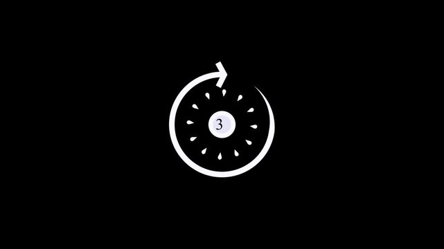 Countdown timer icon with number ten inside circular arrow, white minimalist refresh symbol on black background representing time, waiting, loading
