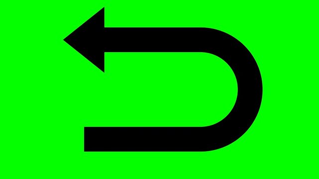 Animation of a simple black U-turn arrow being drawn. (chroma key background)