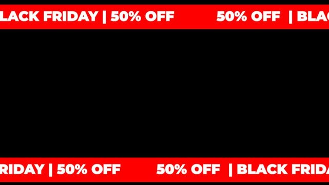 Overlay Black Friday sale graphic with 50% off discount text in red and black colors, no background