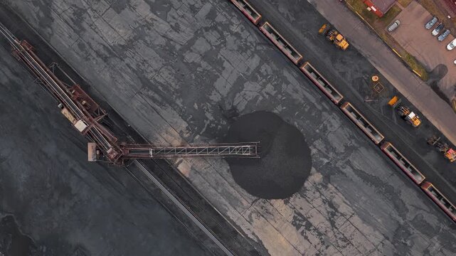 Aerial View of Coal Transport Operations at an Industrial Rail Yard