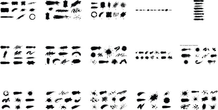 Collection of black ink brush strokes and splatters vector illustration silhouette