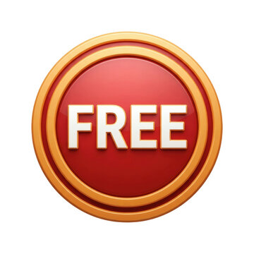 Red circular button with free text and gold border isolated on transparent background