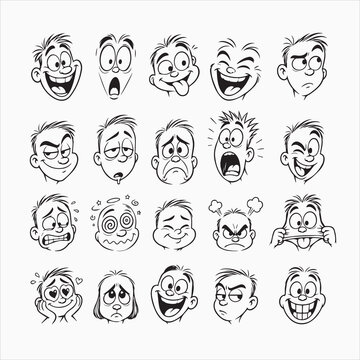 Cartoon faces displaying various emotions vector illustration