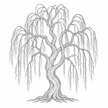 Weeping Willow Tree Line Art Illustration