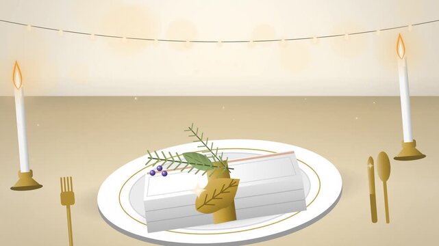 White napkin close-up with gold leaf ring and rosemary seamless loop