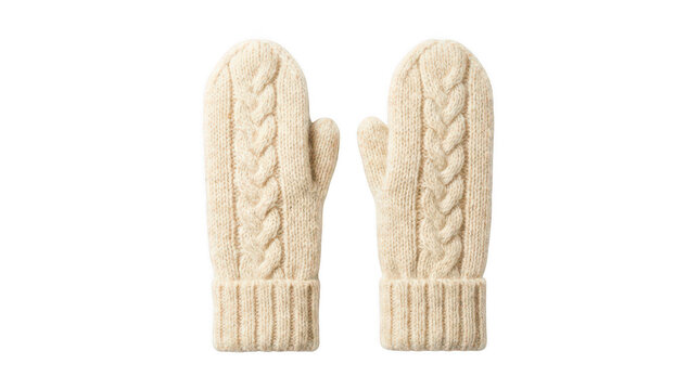 Cable knit fingerless mittens isolated on transparent background