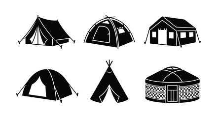 Collection of various tent silhouettes against a white background © Bellal