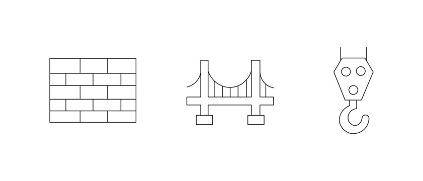 Brick wall, suspension bridge, and crane hook icons