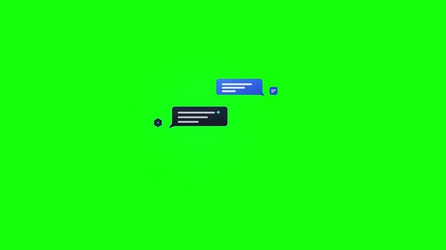 Animated chat bubbles on green screen, social media text messaging pop-up animation for app ui speech bubbles