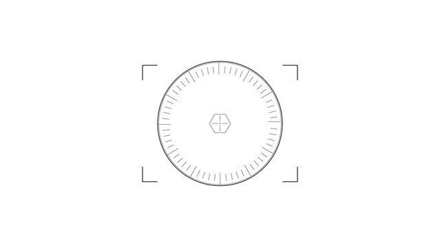 Minimalist circular watch face design with surrounding focus brackets clock face graphic design interface element black and white minimalist focus frame targeting circular timekeeping