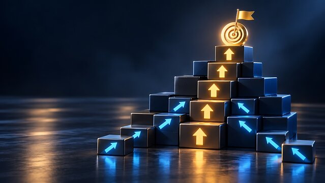 Strategic Business Pyramid Climbing Toward Ultimate Target Goal Achievement