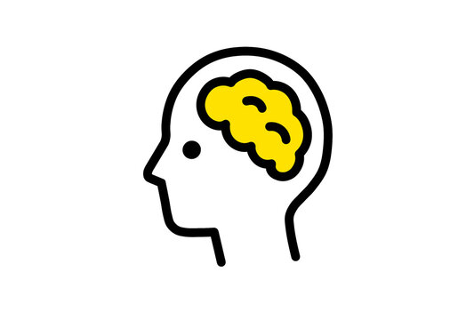 Human head icon with a yellow brain inside