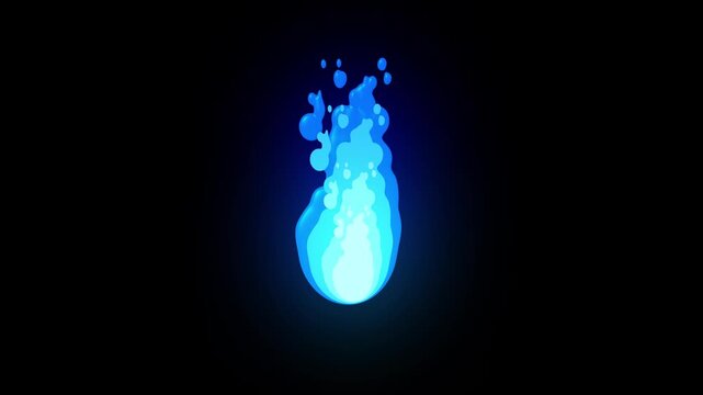 Abstract a beautiful blue simple fire element 2d animation vfx with cartoon and flat doodle style and glow effect, fire animation 4k video motion with alpha chanel.