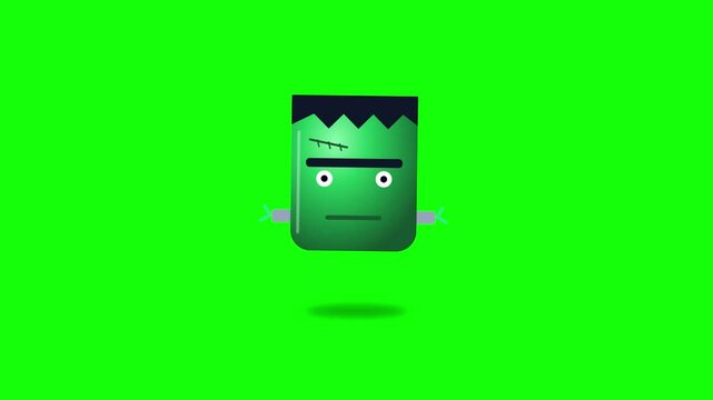 Frankenstein monster character floating with spooky green background motion graphic vector animation footage clip graphic design element