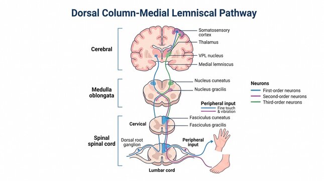 Dorsal column medial lemniscal pathway anatomy diagram