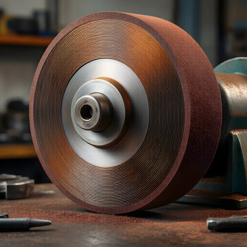 Industrial manufacturing and metalworking, abrasive grinding wheel for precision engineering and surface finishing in a heavy machinery workshop