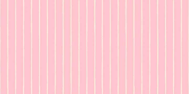 Hand drawn scribble lines with crayon pencil texture. Cottagecore seamless pattern with crayon stripes. Vintage simple wallpaper with hand drawn vertical lines and on pink background, vector illustrat