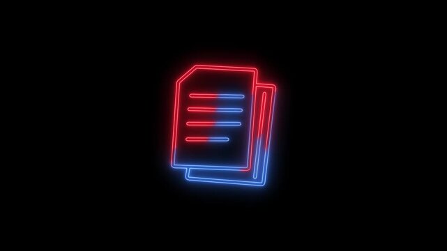 Glowing neon document icon illustration representing file management and office work concepts