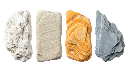 Set of four different natural stones isolated on transparent background © HAWYA