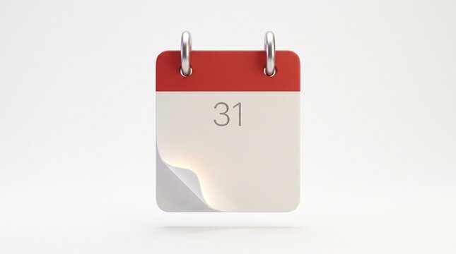 Red and white calendar page showing thirty first day for scheduling monthly reminders and deadliness.