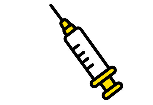 Yellow syringe icon for vaccination and injection