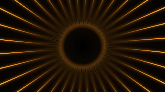 Glowing Orange Light Rays Radiating from Central Black Circle Seamless 3D Motion Graphics Background