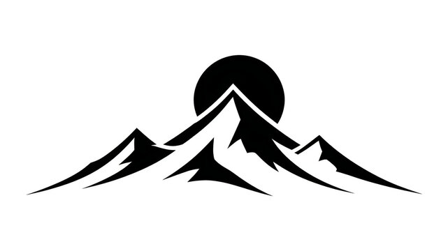 Black mountain silhouette with sun isolated on transparent background