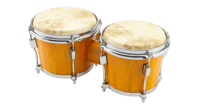 Wooden bongo drums percussion instrument isolated on transparent background