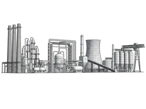 Isolated industrial factory buildings illustration