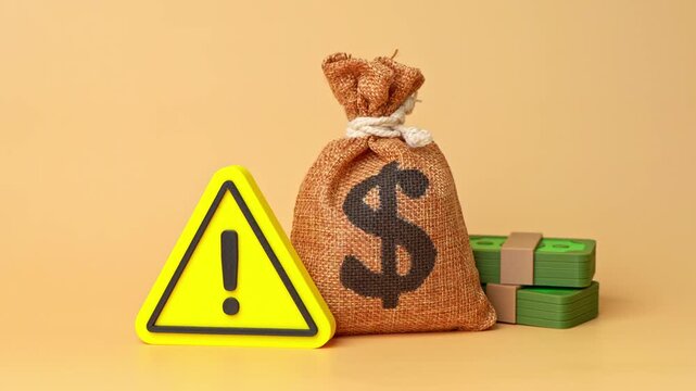 A dollar bill and a warning sign. Terms and conditions. Spending limits. Concerns about loan terms. Financial caution highlights risk. Credit rules and limits affect borrowing decisions