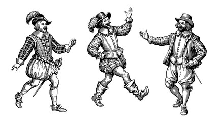 Fototapeta premium Renaissance theatrical actors isolated on transparent background PNG cutout