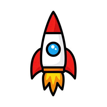 Cartoon rocket ship icon with fire exhaust