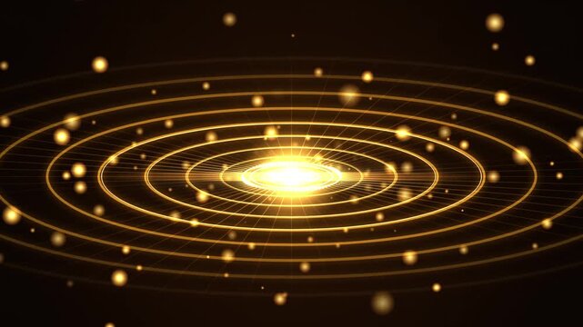 Golden Circular Waves Radiating From A Bright Center With Floating Glowing Particles Background Loop