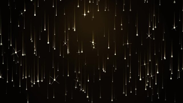 Golden Falling Particle Animation Background with Twinkling Starlight Effects on Dark Black Surface