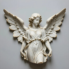 Fototapeta premium Spirituality and divine grace marble angel sculpture with wings spread religious art and faith concept classical stone carving on a neutral background